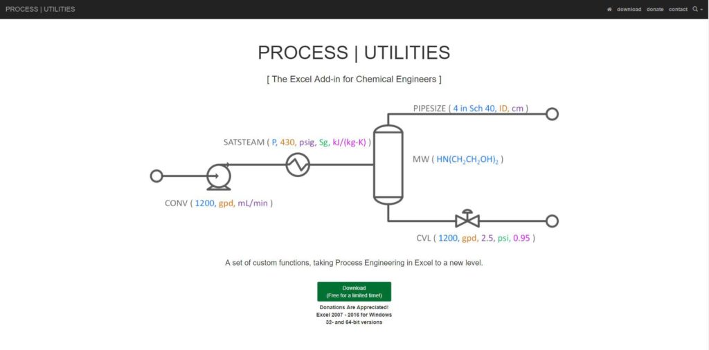 Process Utilities Excel Addon for Chemical Engineering